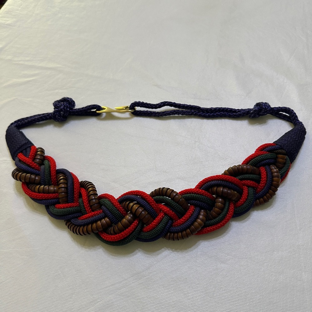 Vintage Ginnie Johansen Dallas Braided Cord Wood Bead Belt M/L Boho Nautical